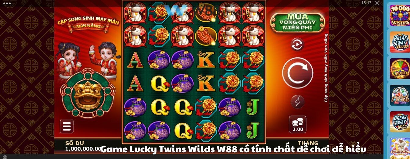Game Lucky Twins Wilds W88 có tính chất dễ chơi dễ hiểu